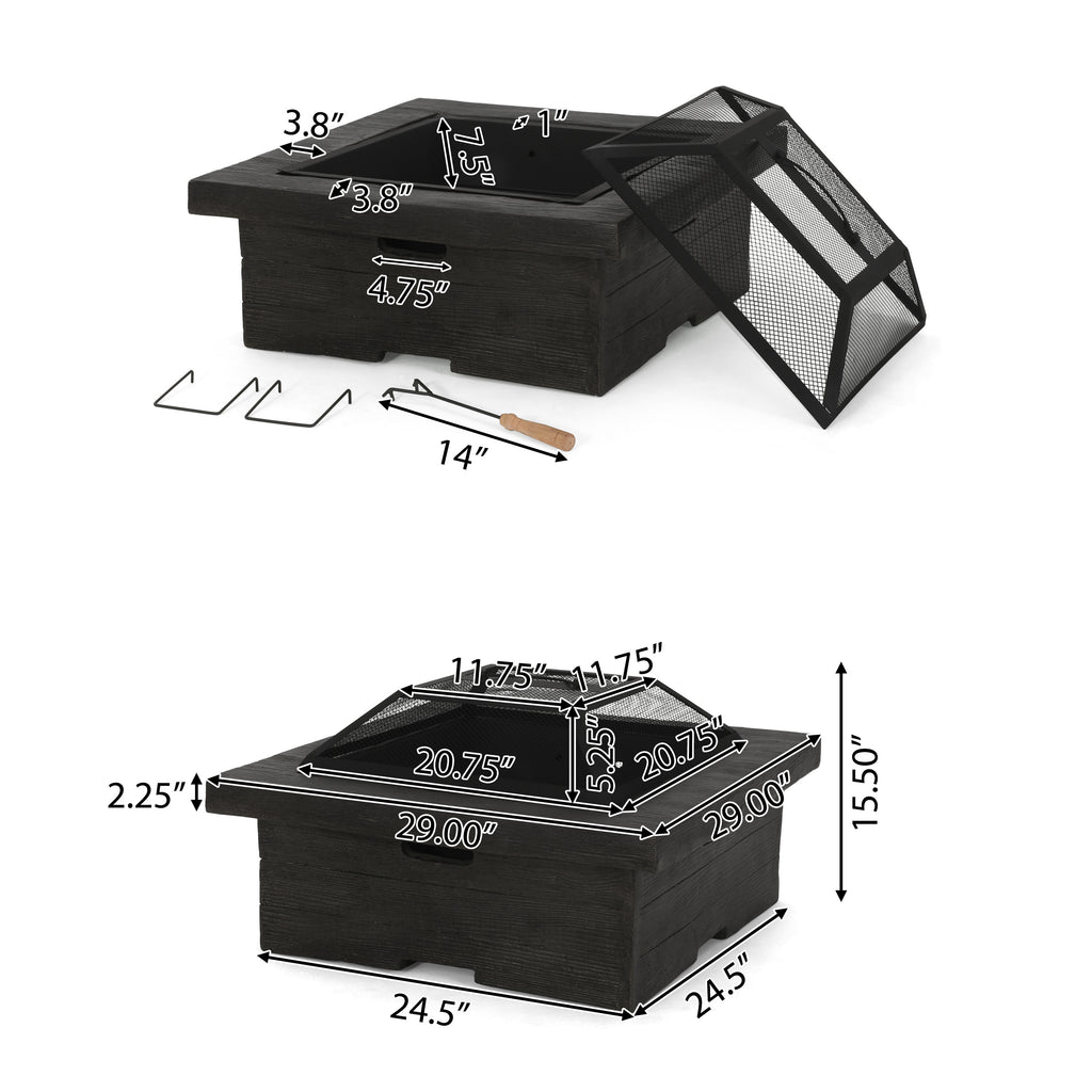 Gray Concrete Square Fire Pit O96828