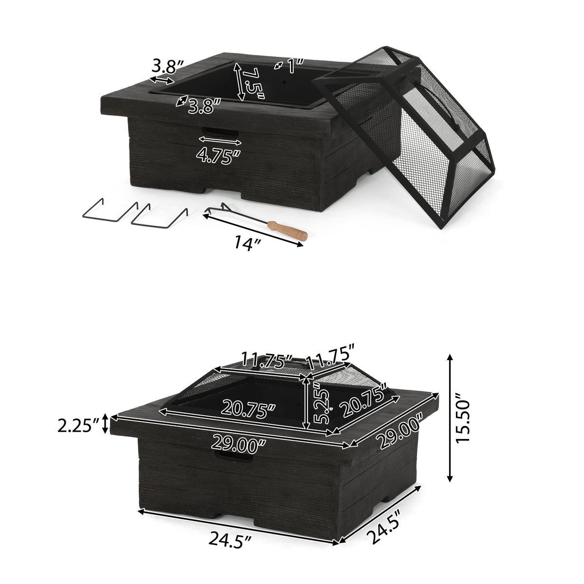 Gray Concrete Square Fire Pit O96828