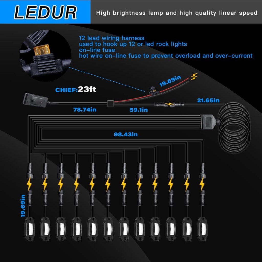 White LED Rock Lights 4 Pods with Switch Wire Harness M901