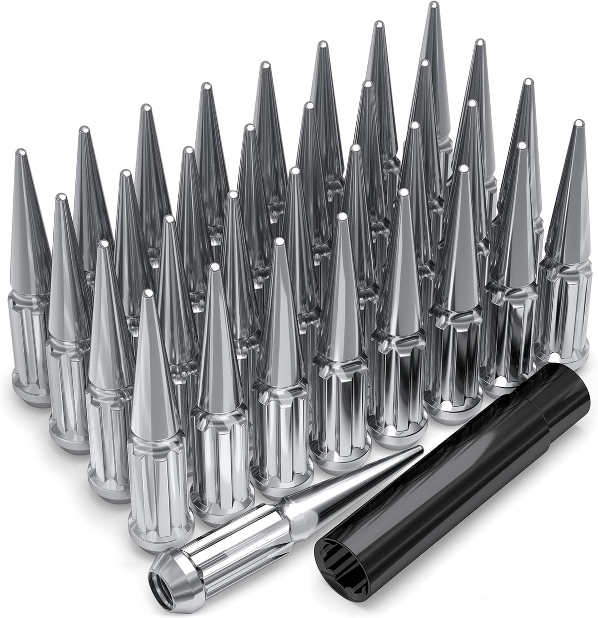 Chrome M14 x 2.00 Spline Spike Lug Nut Set, 33 Pack L5168