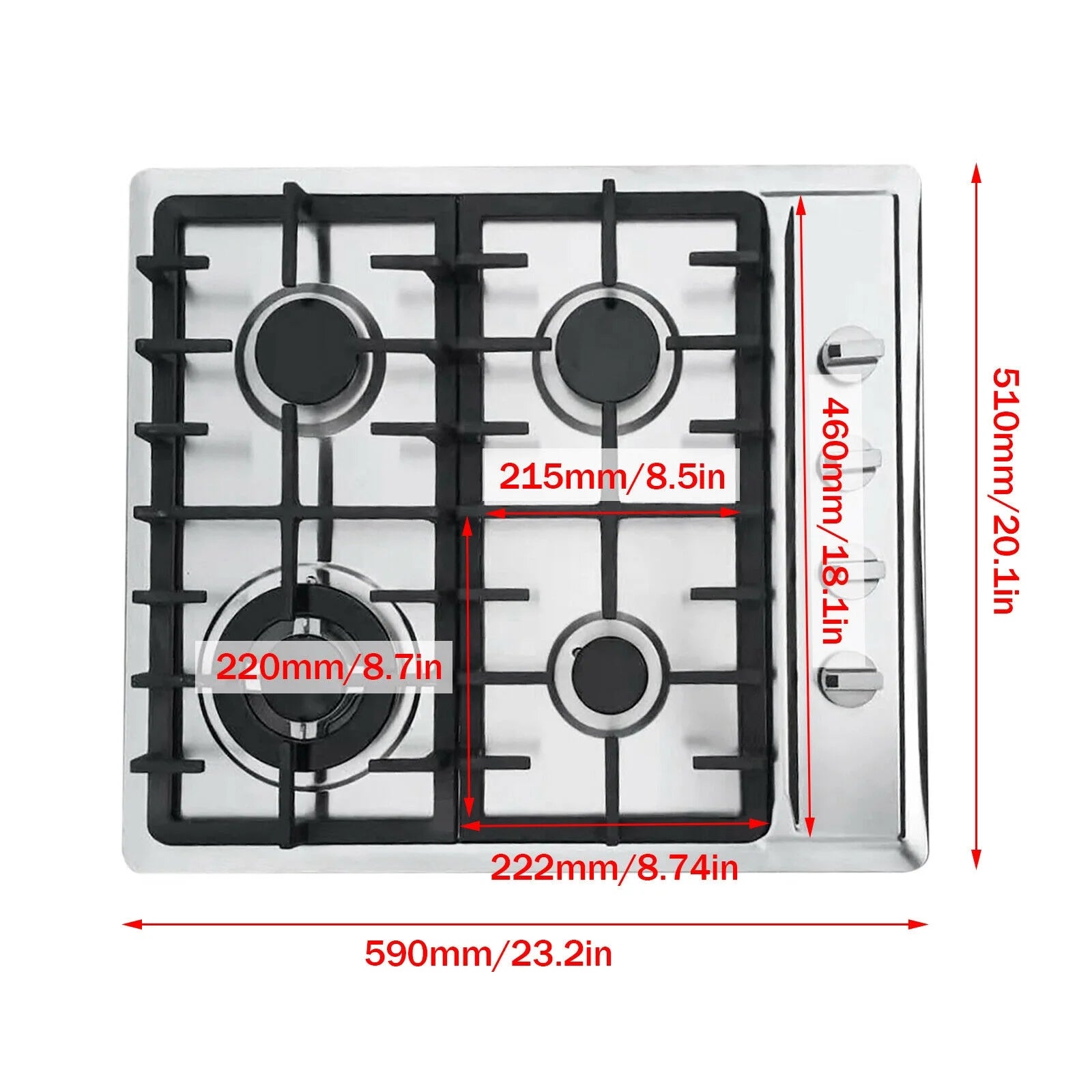 23" 4 Burners Gas Cooktop Built-in LPG NG Gas Hob L2196
