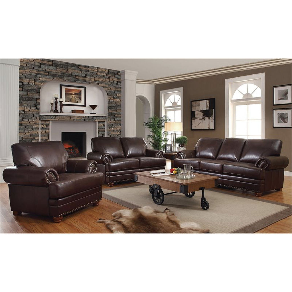 Brown Faux Leather Sofa with Rolled Arms V141224