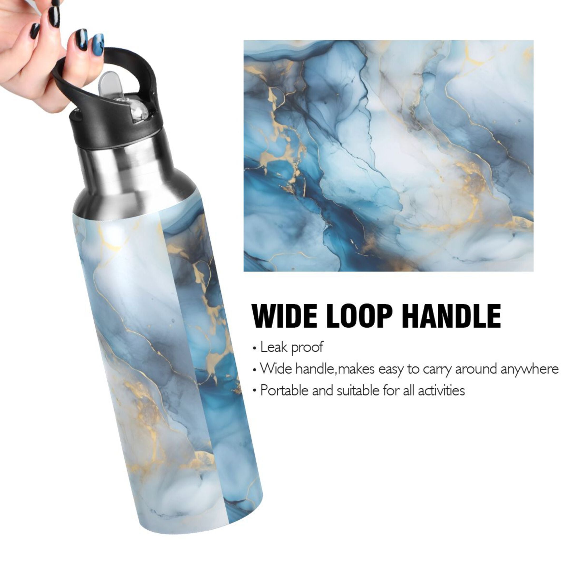 Blue Marble Stainless Steel Insulated Water Bottle with Straw Lid B997628