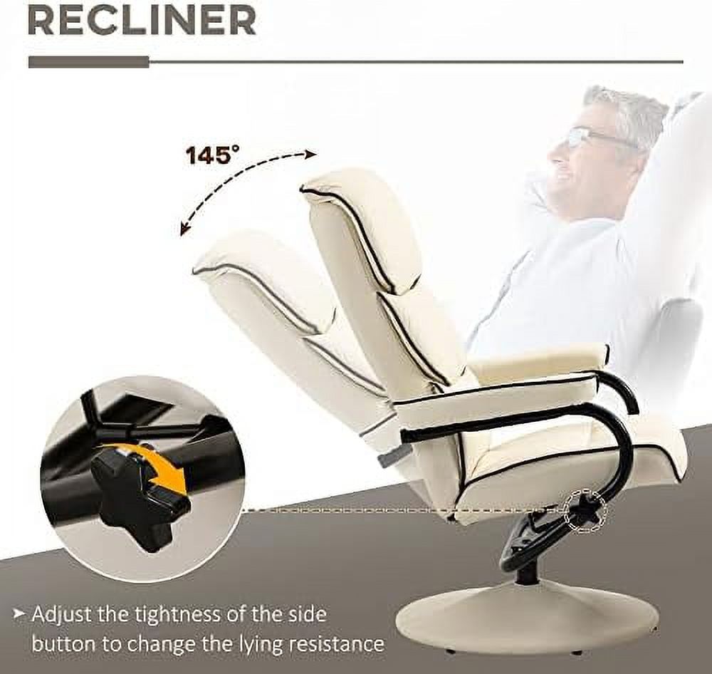 Cream White PU Leather Swivel Recliner Chair with Ottoman M810