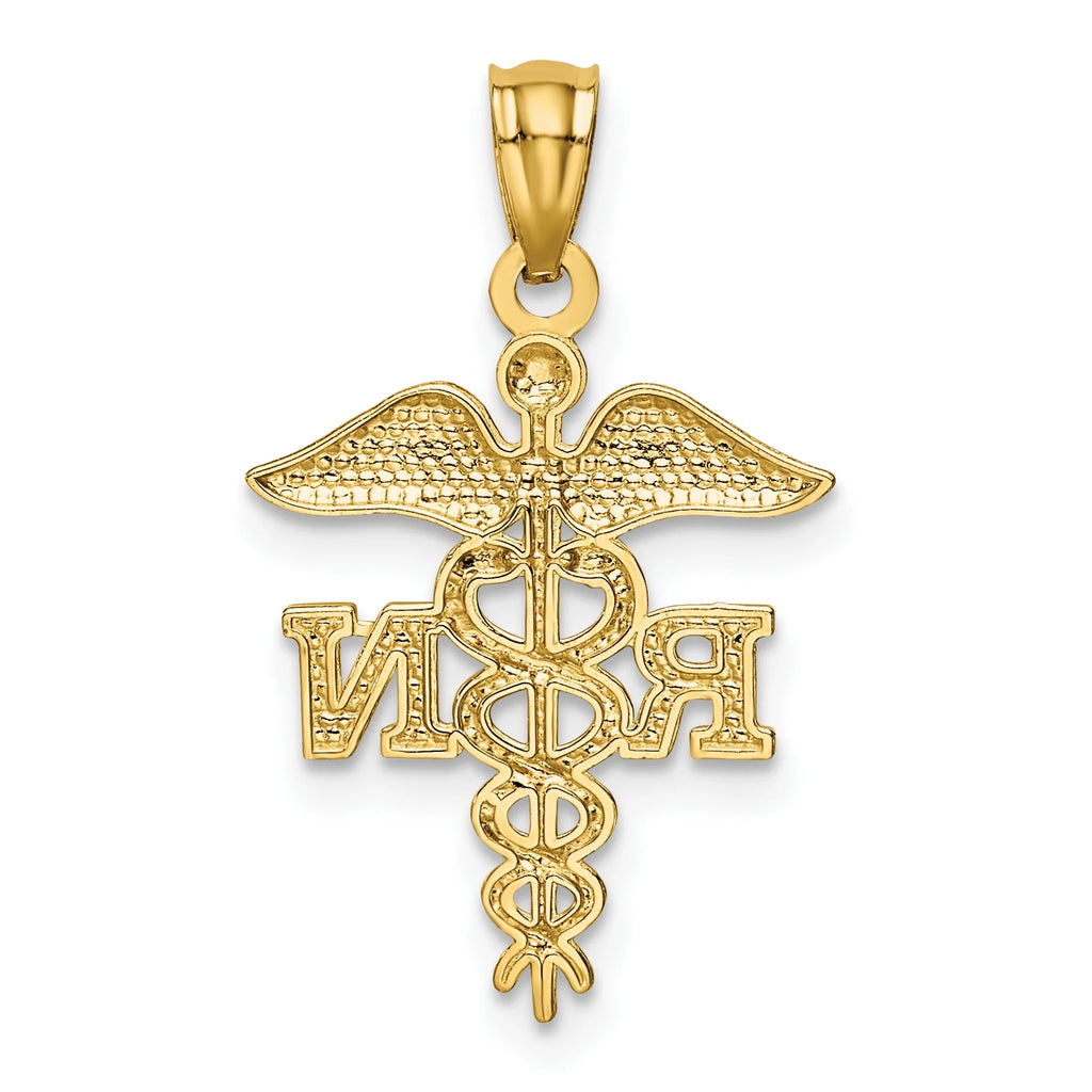 14K Yellow Gold Diamond-Cut Nurse Pendant Charm with 10K Yellow Gold Rope Chain Necklace 20'' R962