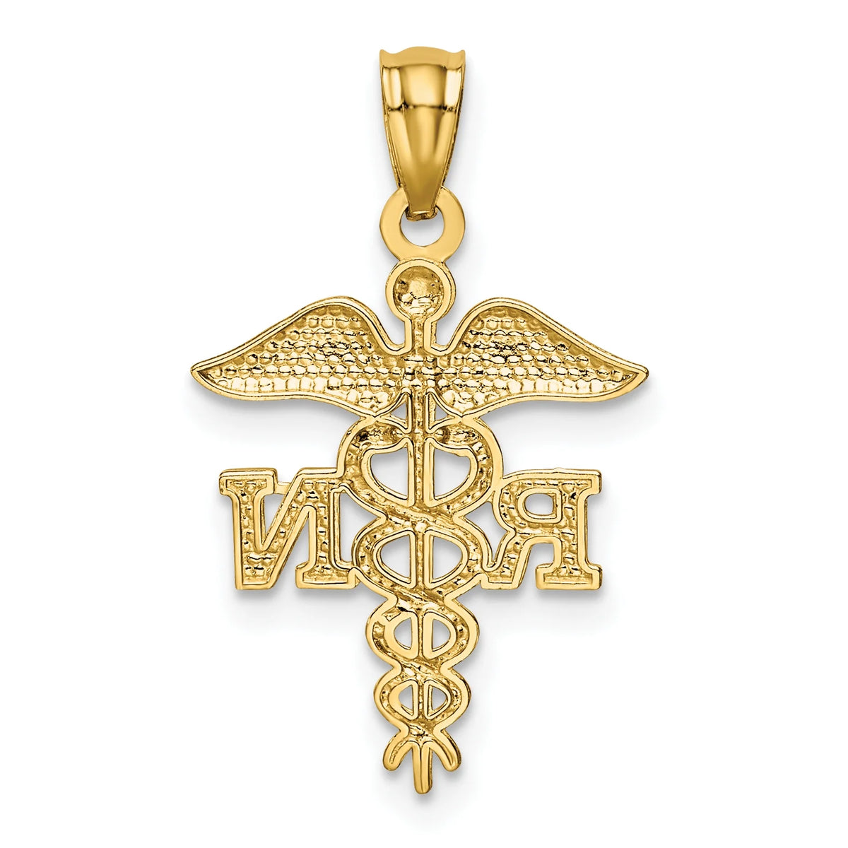 14K Yellow Gold Diamond-Cut Nurse Pendant Charm with 10K Yellow Gold Rope Chain Necklace 20'' R962