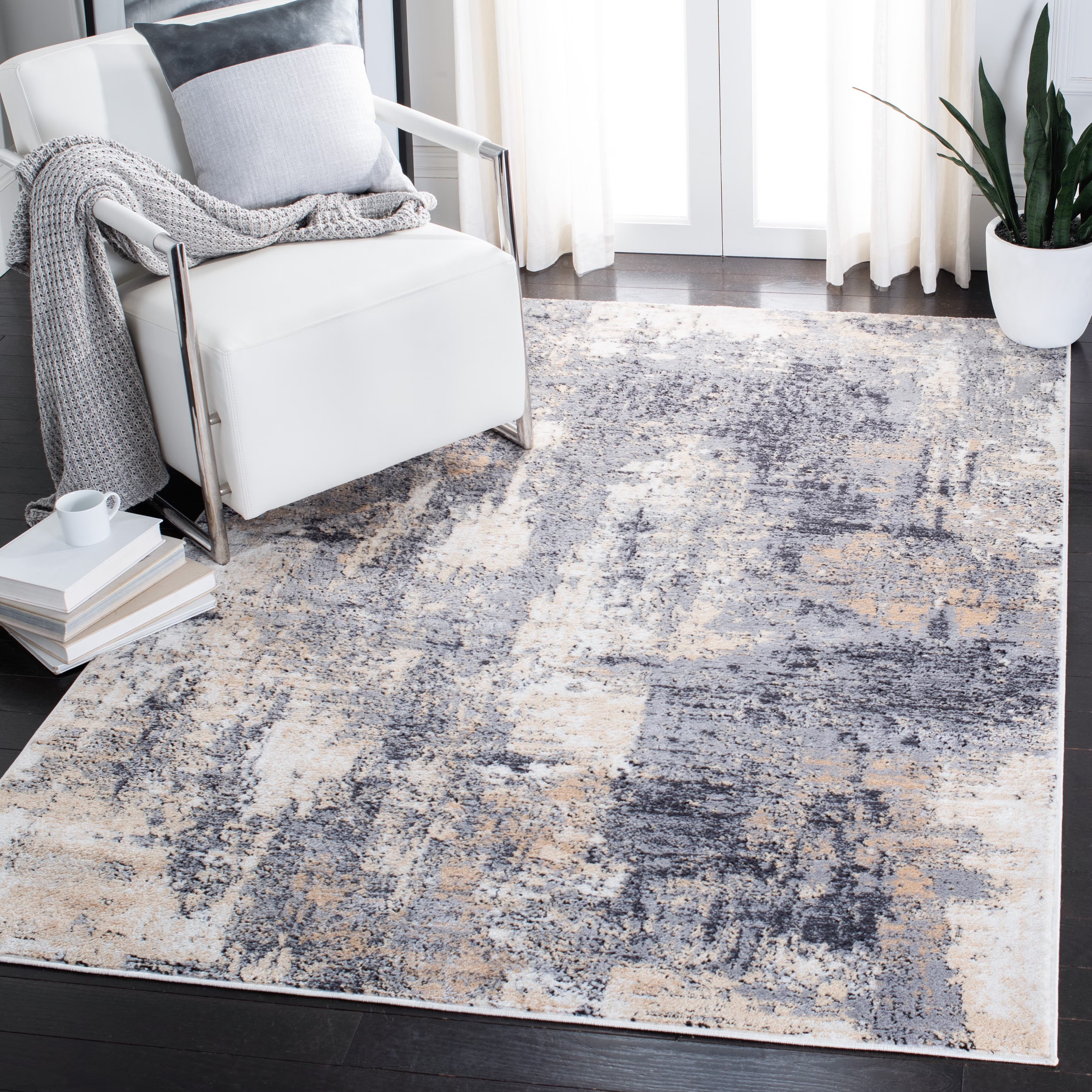 Grey/Gold Distressed Marble Area Rug X866