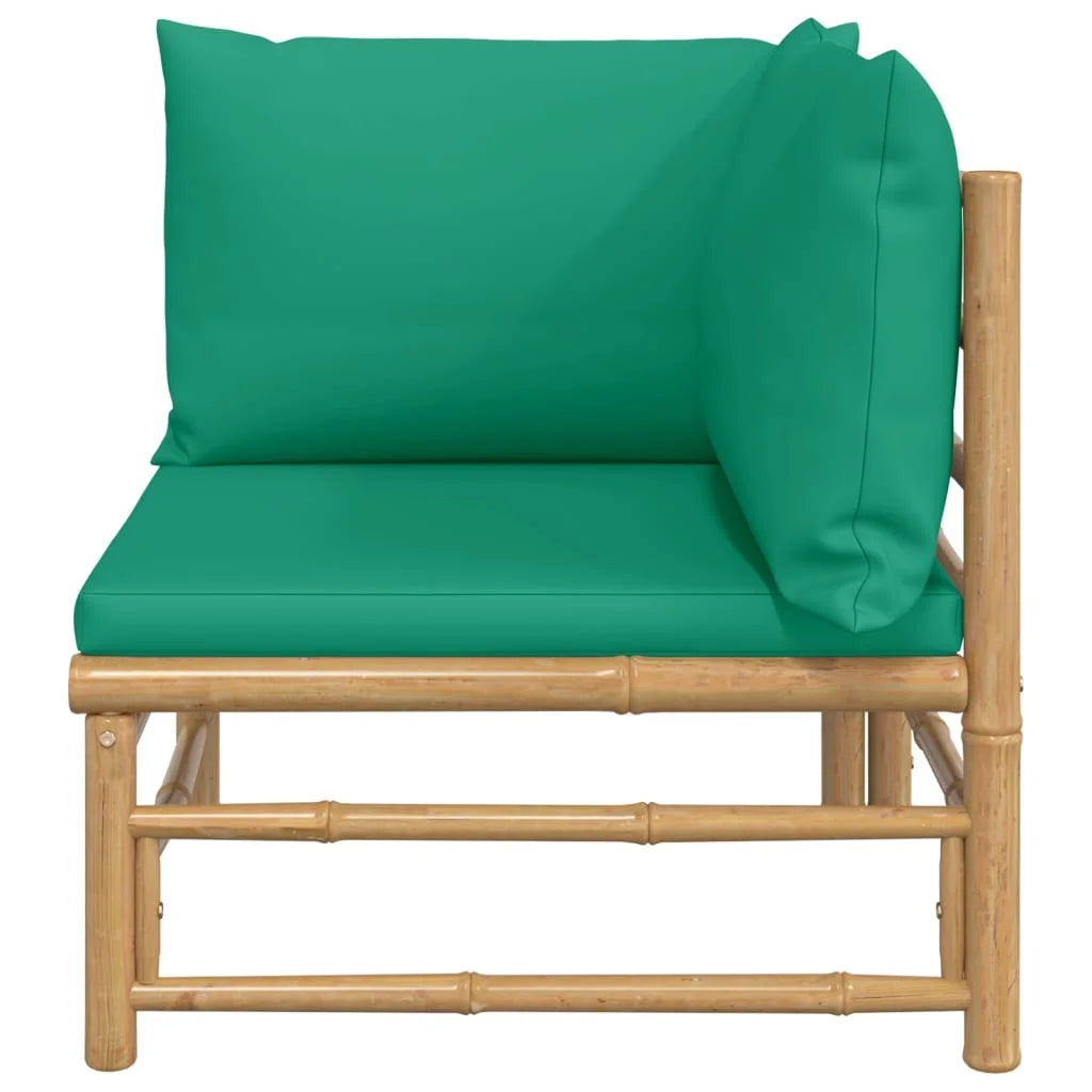 Bamboo Patio Corner Sofa with Green Cushions A2674