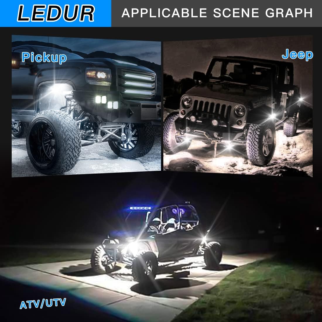 White LED Rock Lights 4 Pods with Switch Wire Harness M901