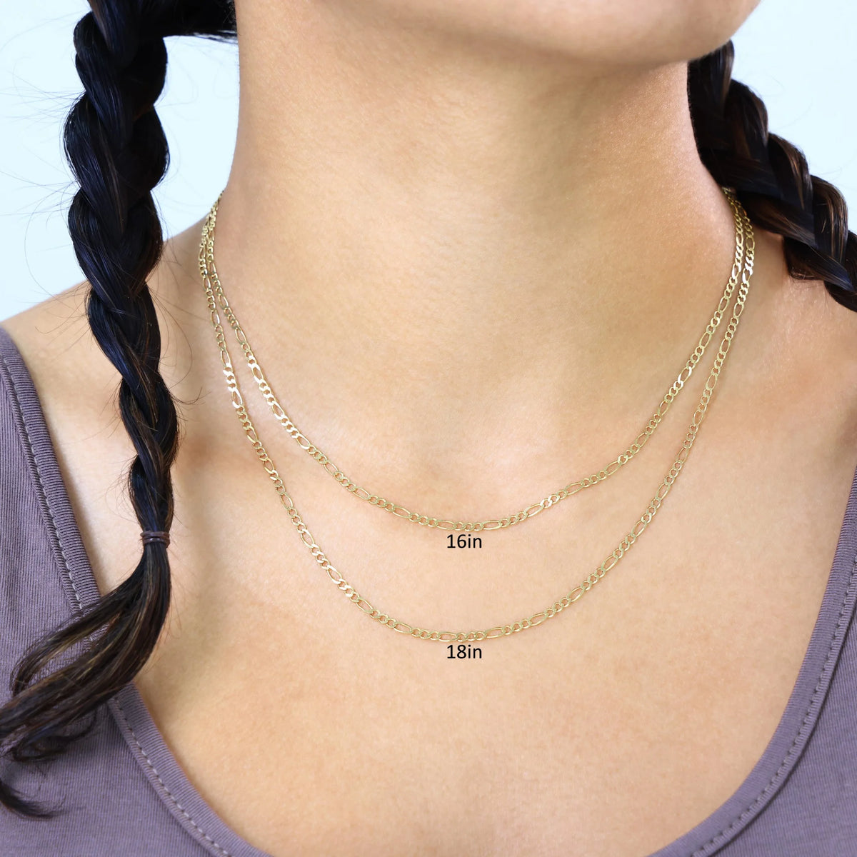 10k Yellow Gold Solid Figaro Chain Link Pendant Necklace 16" - 24" J67938