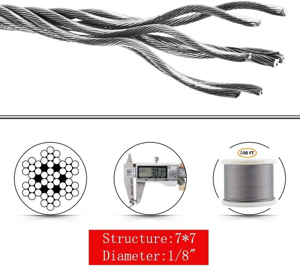 1/8 T316 Stainless Steel Cable, 7 x 7 Strands, 500FT Wire Rope Y475214