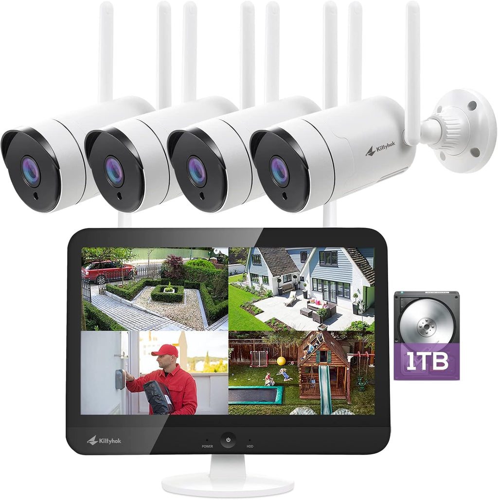 2K Wireless Security Camera System with 12 HD Monitor, 4Pcs 3MP Cameras F871