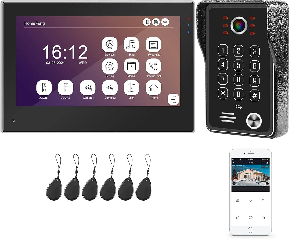 WiFi Video Doorbell with Monitor, 7 Inch Touch Screen Camera 1080P, RFID Password Unlock H1222