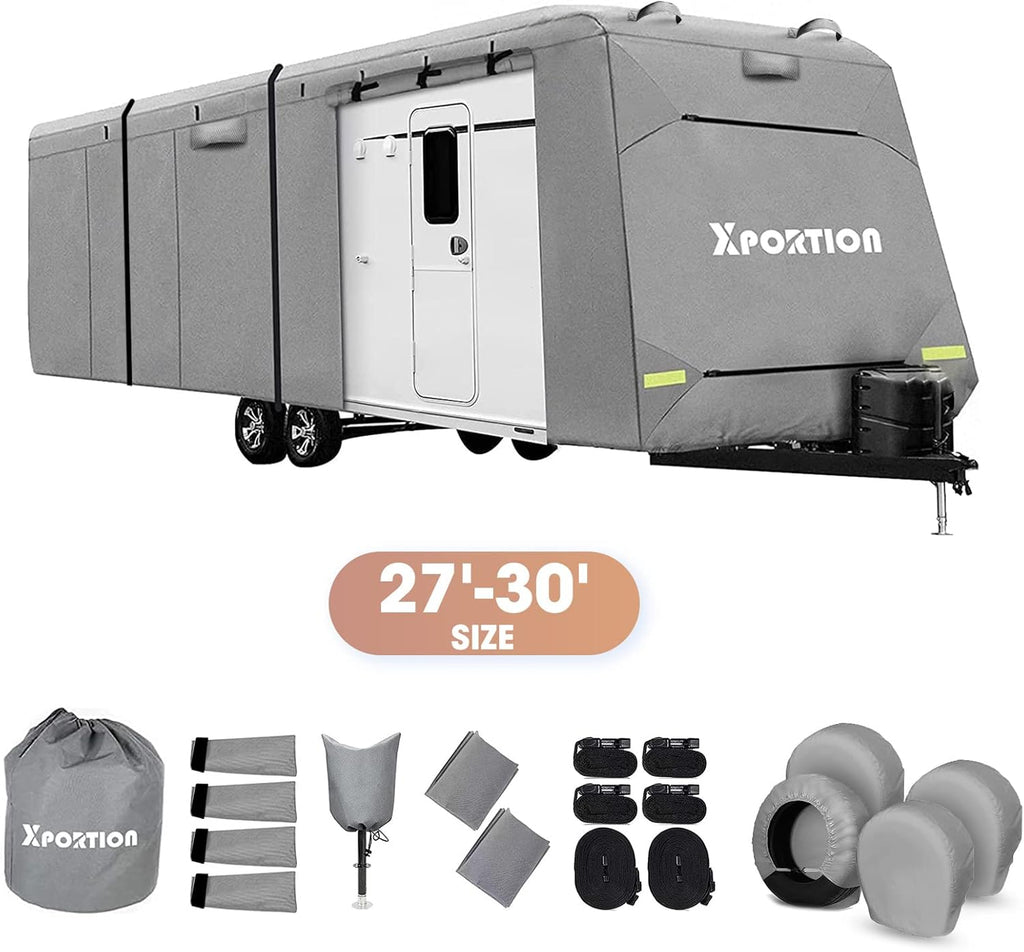 Windproof 4-Layer Travel Trailer Cover Fits 24’ - 27’ RV R79118