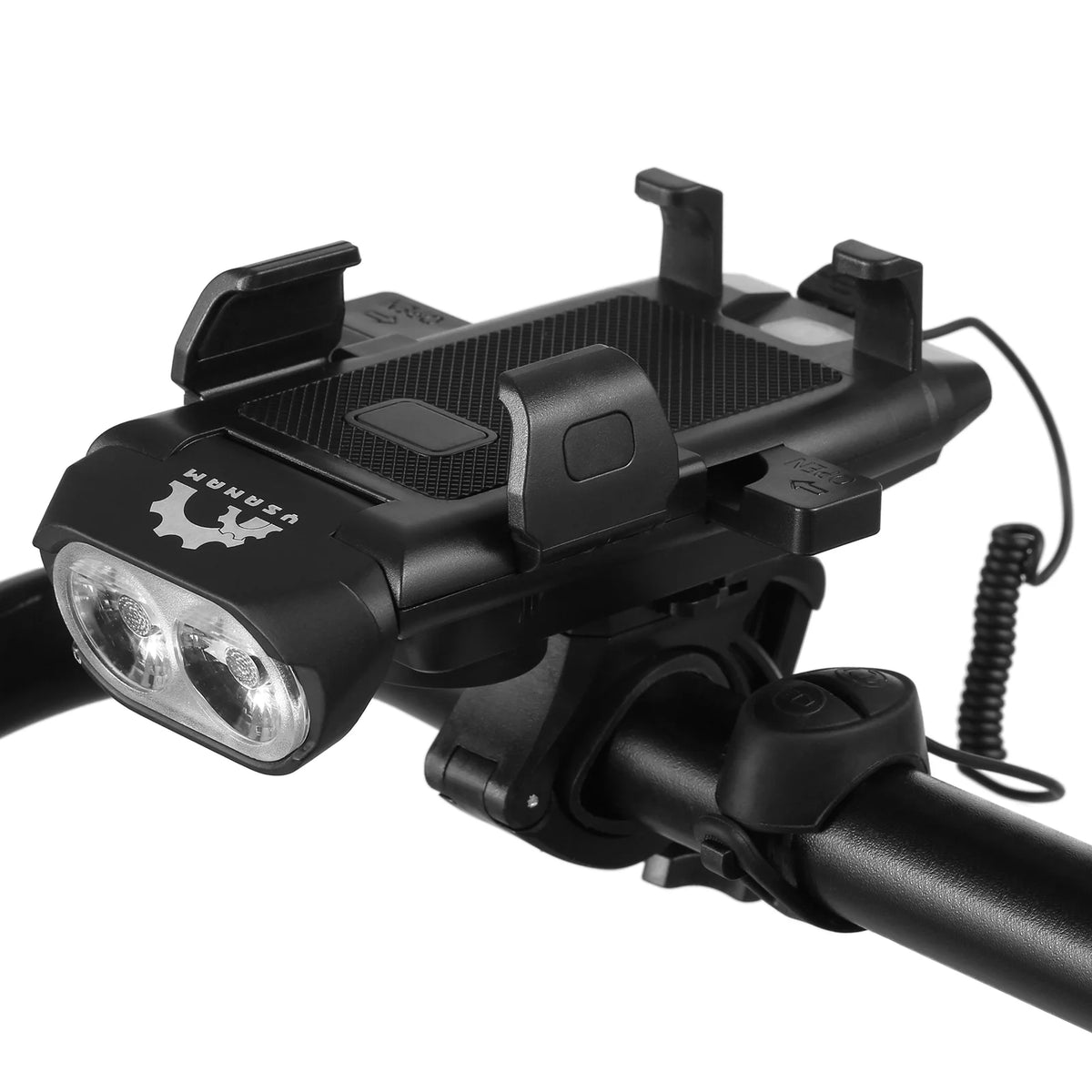 Front and Rear 4 in 1 USB Rechargeable Waterproof Headlight with Phone Holder Horn U365420
