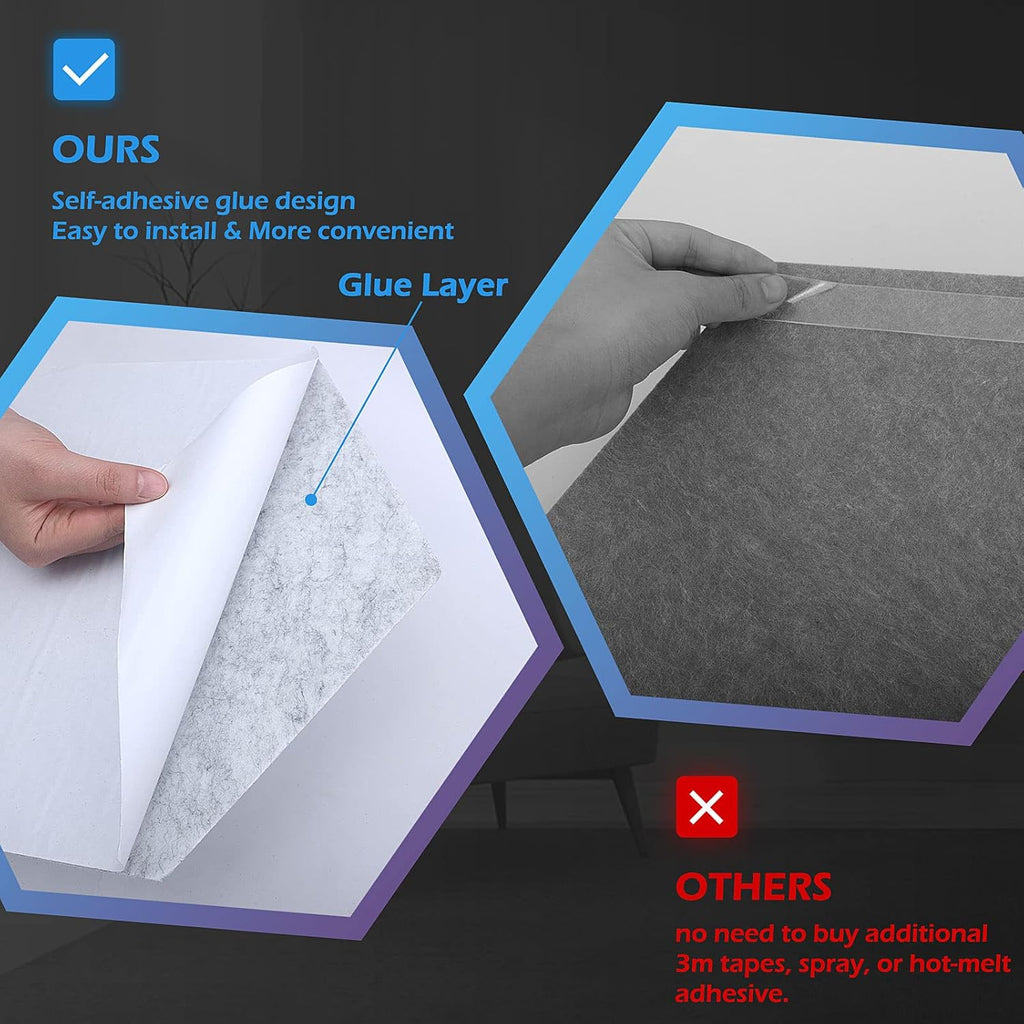 12 Pack Self adhesive Hexagon Acoustic Panels Sound Proof Foam Panels, Grey E1558