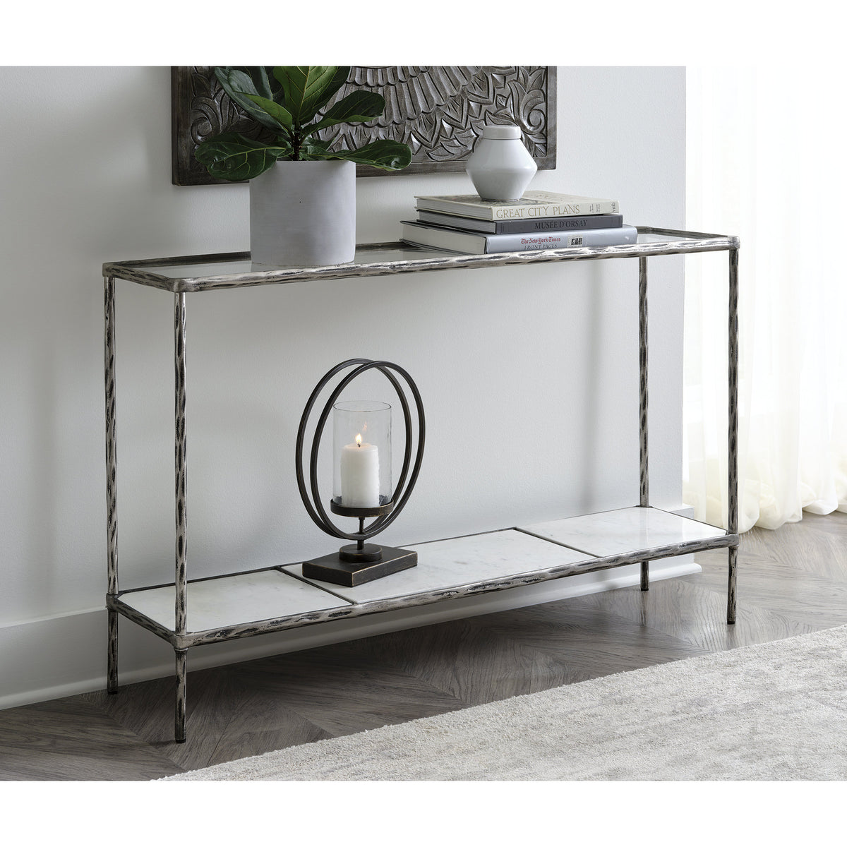 Antique Pewter Finish Console Sofa Table A878252