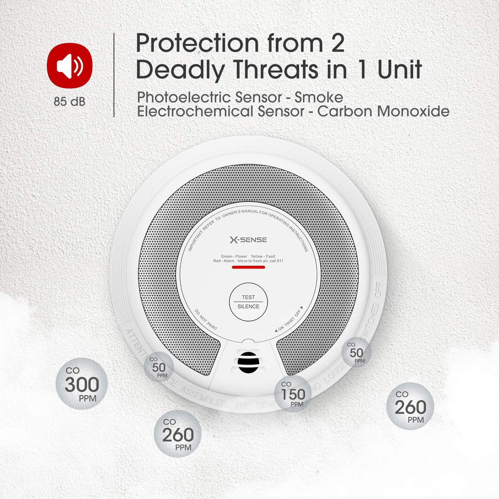 2-in-1 Smoke and Carbon Monoxide Detector Alarm, 10-Year Battery-Operated Dual Sensor, Pack of 3 X308168