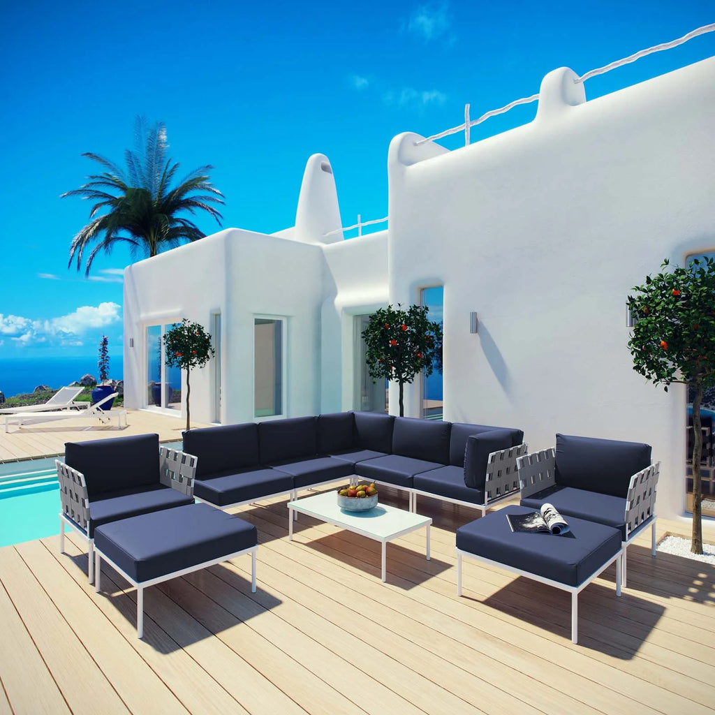 Navy Blue White 10 PCS Rattan Sectional Sofa Set B621