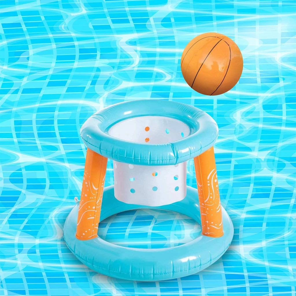 Lilac Inflatable Pool Volleyball Net Set Basketball Hoop with 2 Balls Large Size Outdoor Pool Games S3045