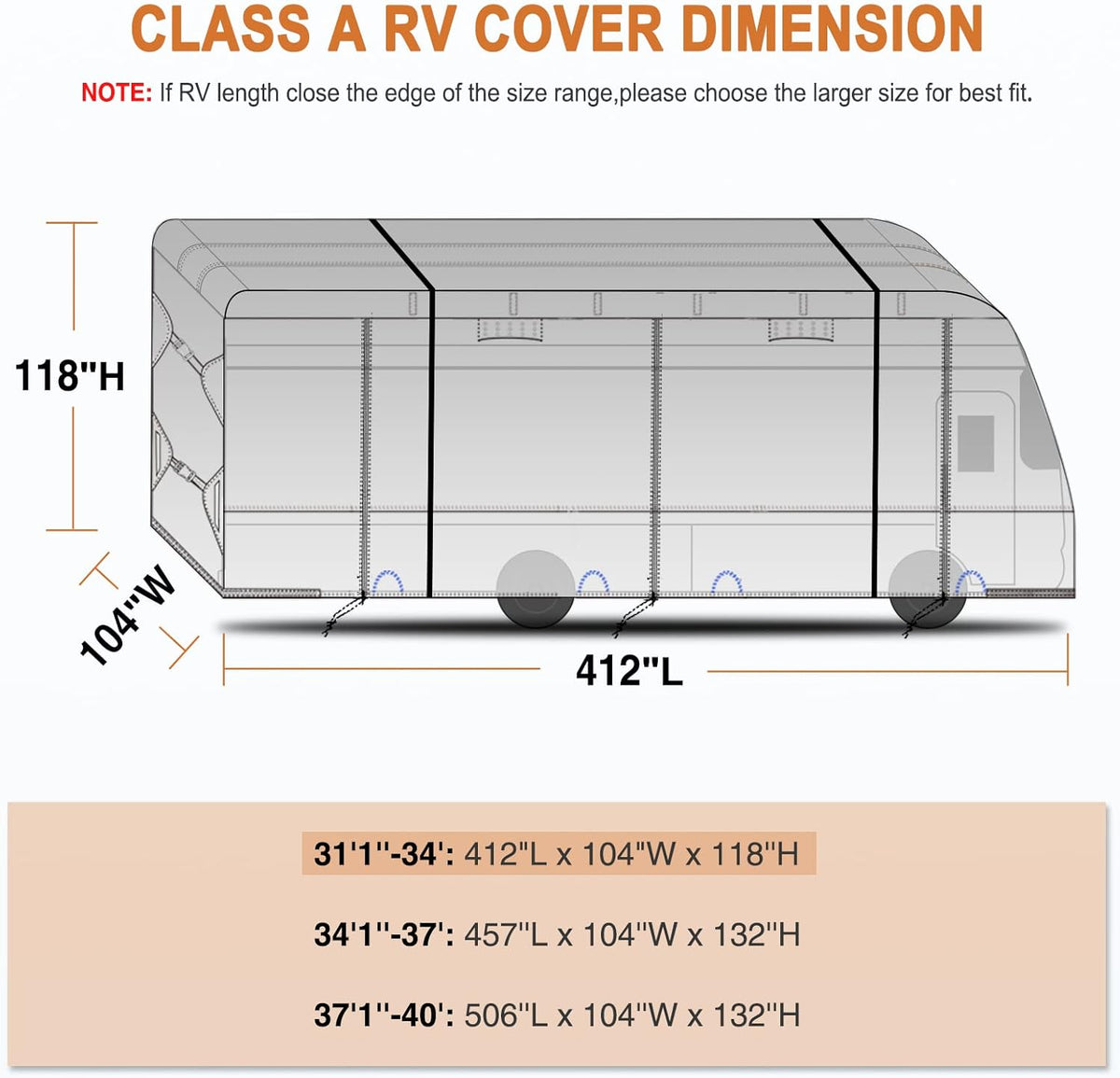 RV Cover Heavy Duty Camper Cover for 31’-34’ Motorhome Anti-UV Rip-Stop Breathable T460
