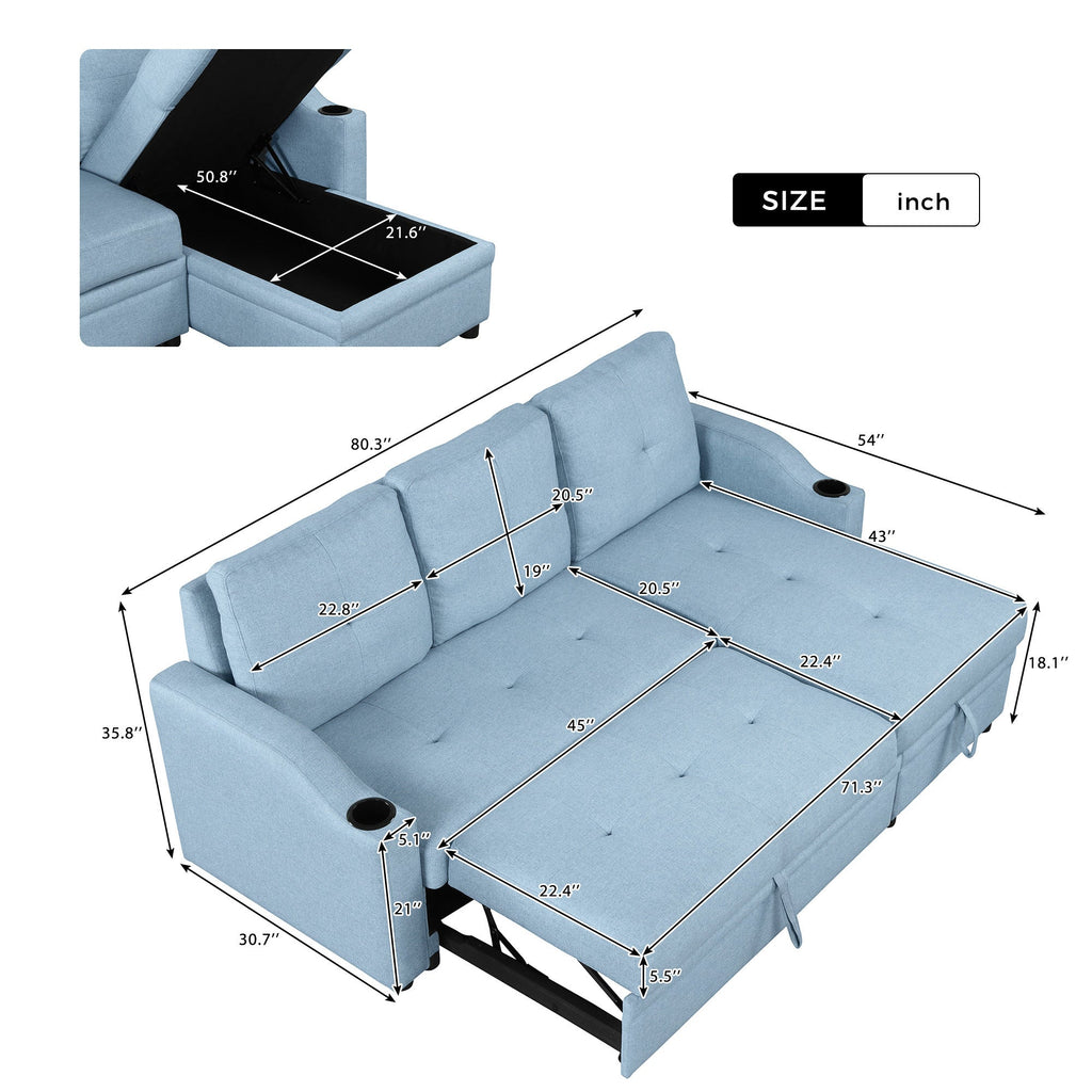 Blue Padded Pull Out Sofa Bed X7477