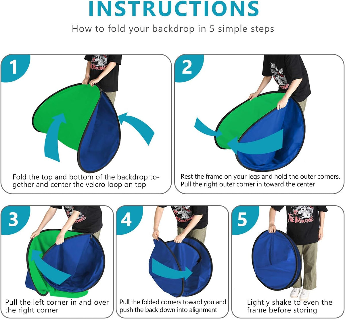 5x7ft Collapsible Chromakey Backdrop with Stand, 2-in-1 Reversible Green Screen Blue Background Panel L58824