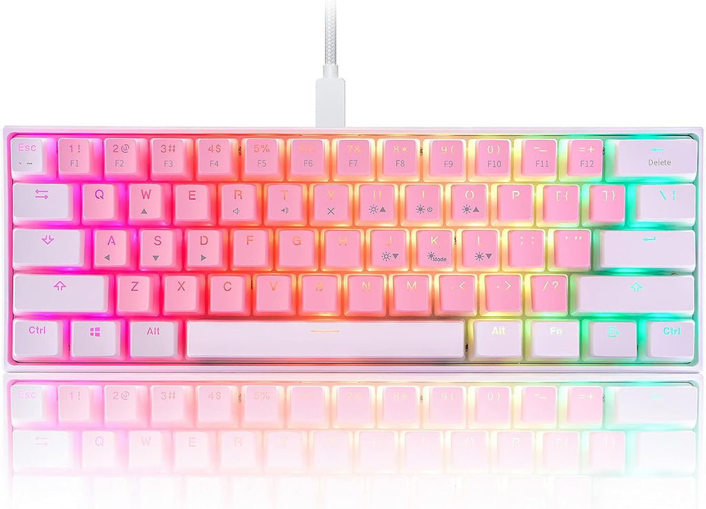 White Pink 60% Wired Mechanical Gaming Keyboard with RGB Backlit and Red Switch PBT Keycap B34136