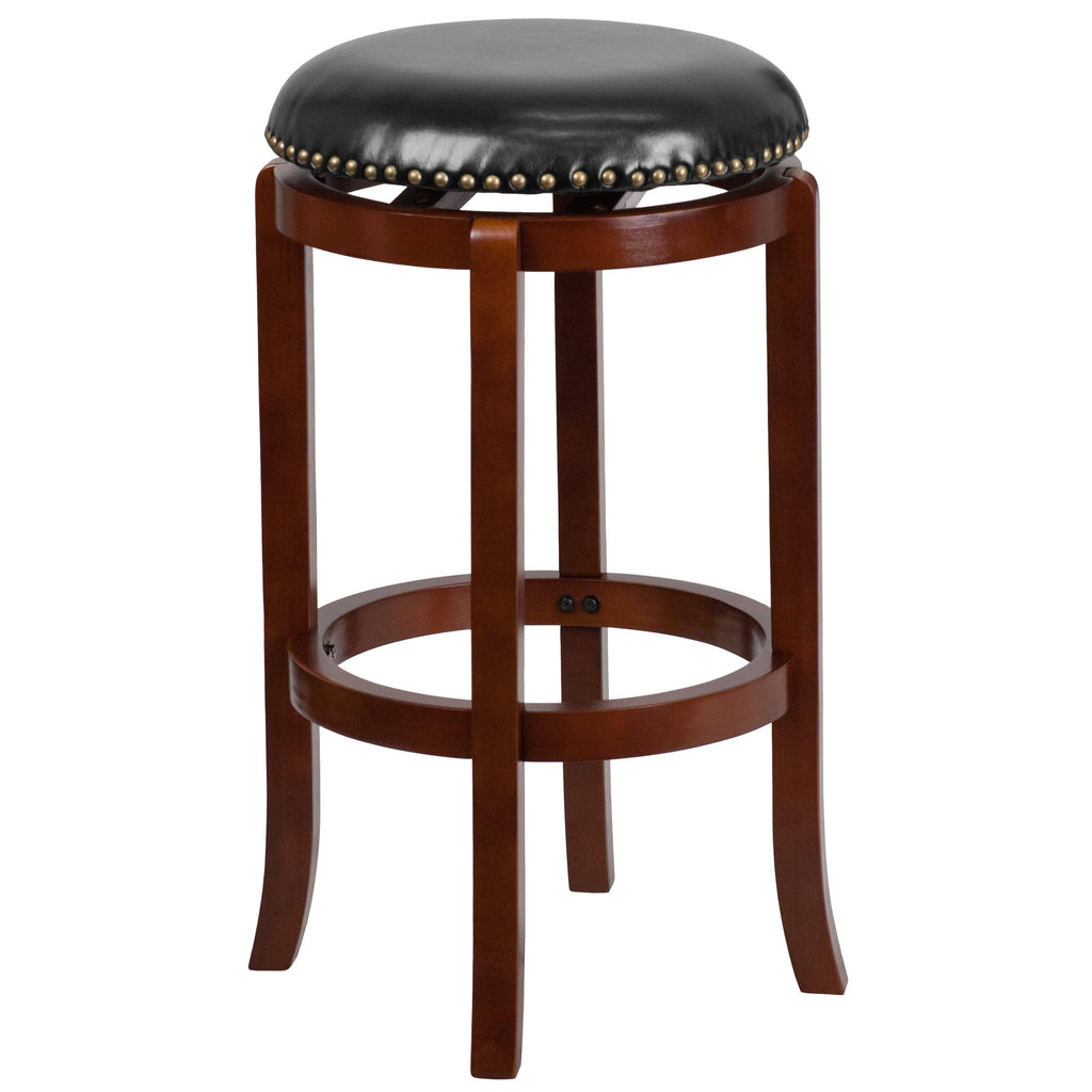Light Cherry High Backless Wood Barstool with Swivel Seat Y1624