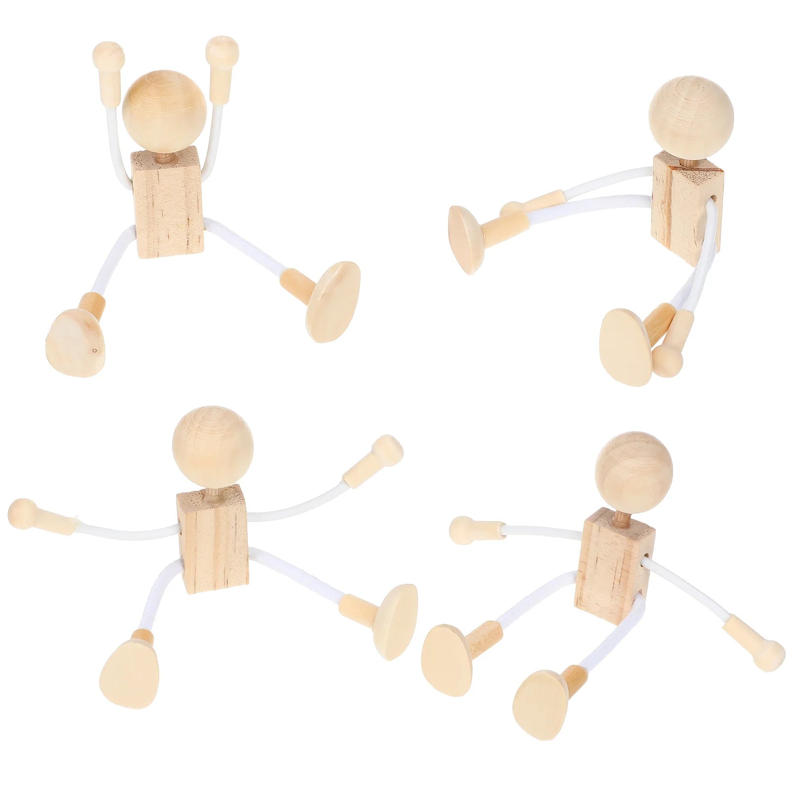 4 Pcs Unfinished Wooden Robot Toys Painting Crafts C37186