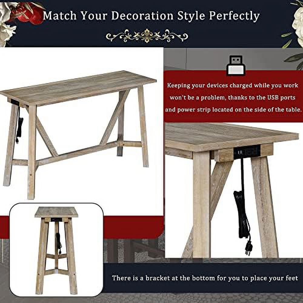 4 Piece Dining Table Set with Power Outlet and 3 Stools V43477