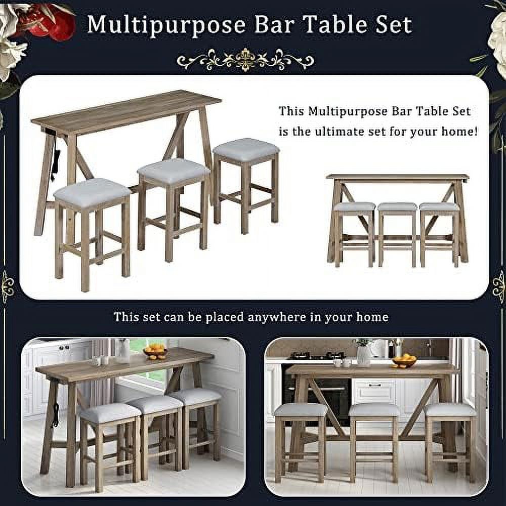 4 Piece Dining Table Set with Power Outlet and 3 Stools V43477