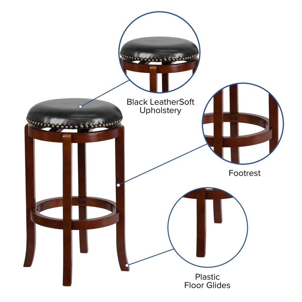 Light Cherry High Backless Wood Barstool with Swivel Seat Y1624