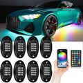 RGB LED Rock Lights 128LEDs Multicolor Neon Light IP68 Waterproof 8 Pods Black Pack of 2 P70317
