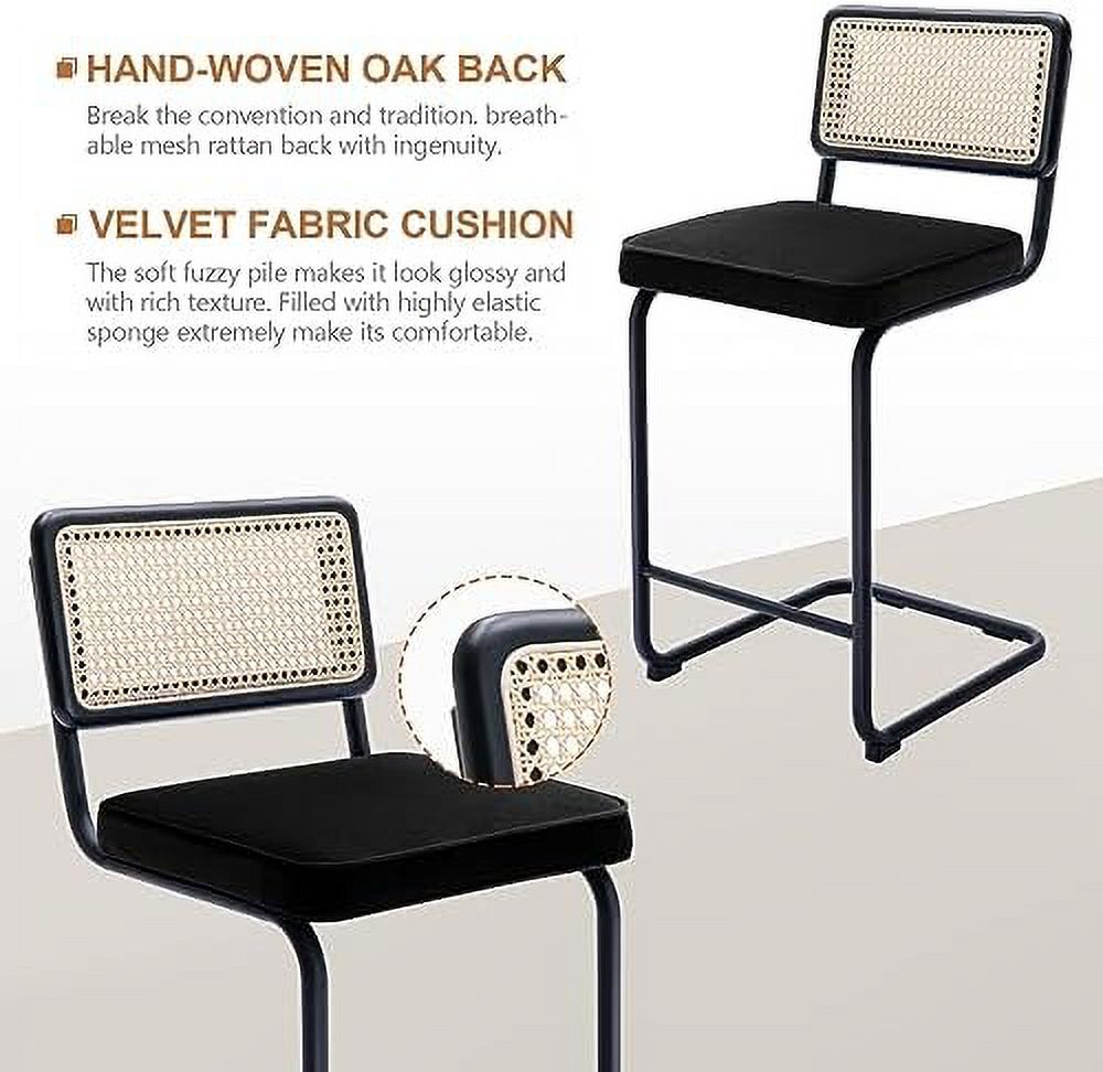 Counter Height Boucle Fabric Barstools with Natural Cane Mesh Z258