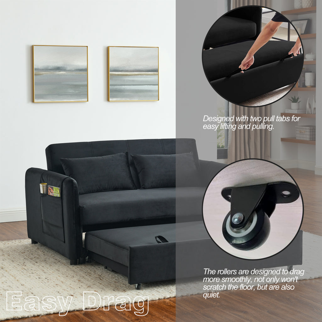 Black Velvet Sleeper Sofa Bed Convertible Pull Out Loveseat X408053