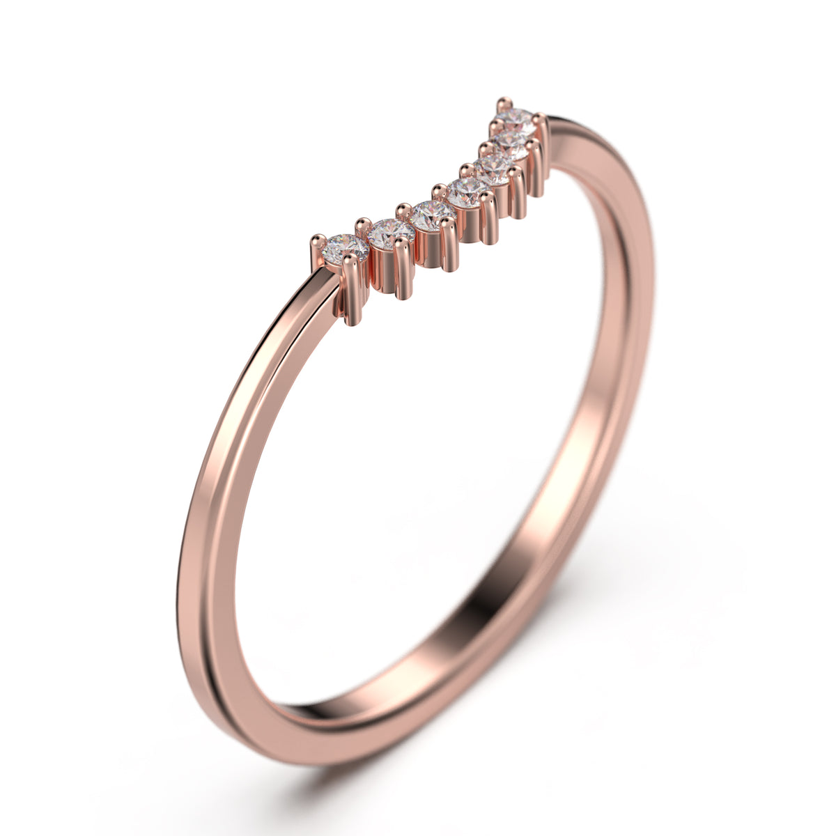 10K Rose Gold Crescent Diamond Wedding Band A46020