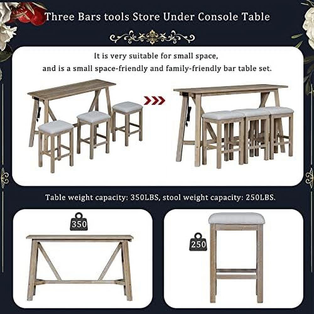 4 Piece Dining Table Set with Power Outlet and 3 Stools V43477