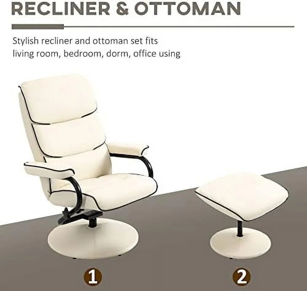 Cream White PU Leather Swivel Recliner Chair with Ottoman M810