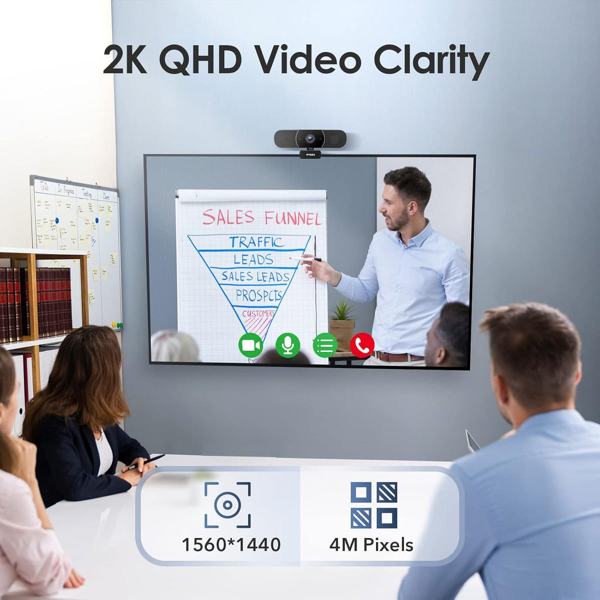 2K QHD Webcam with Microphone and Speaker, Autofocus, USB C, Privacy Cover Pack of 2 V5331