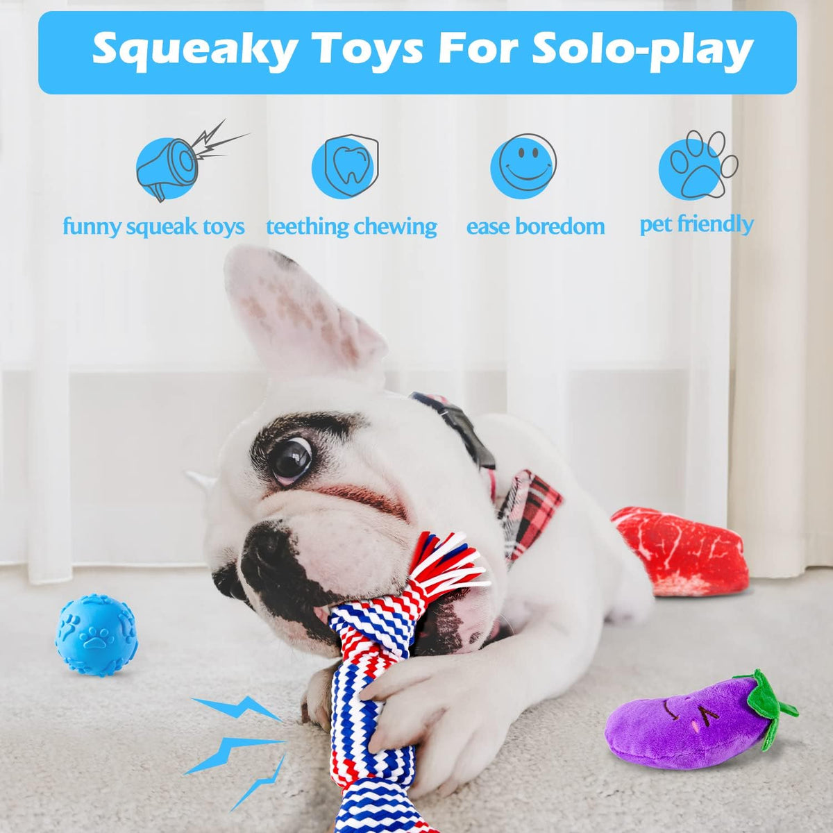 Puppy Teething Chew Toys Pack with Stuffed Squeaky Toys, Dog Ball, Ring Toy, Rope Toy N9166