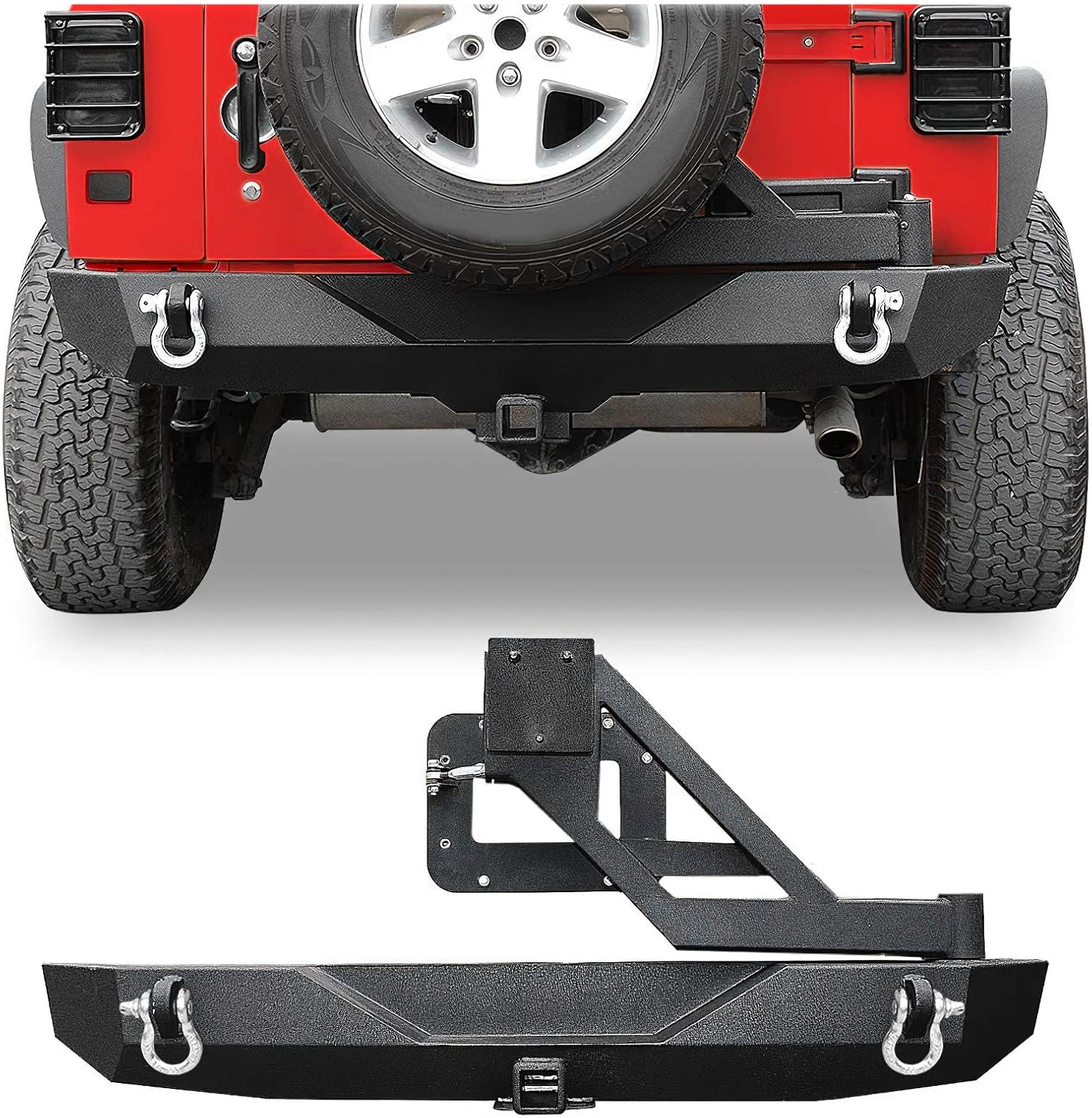 Textured Black Rear Bumper with Tire Carrier and 2" Hitch Receiver G87009
