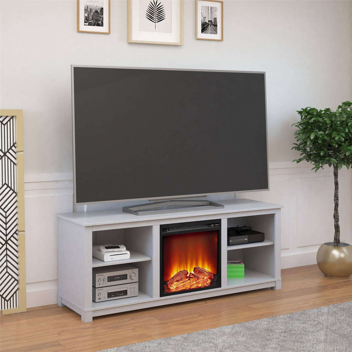TV Console with Fireplace in Dove Gray R7037