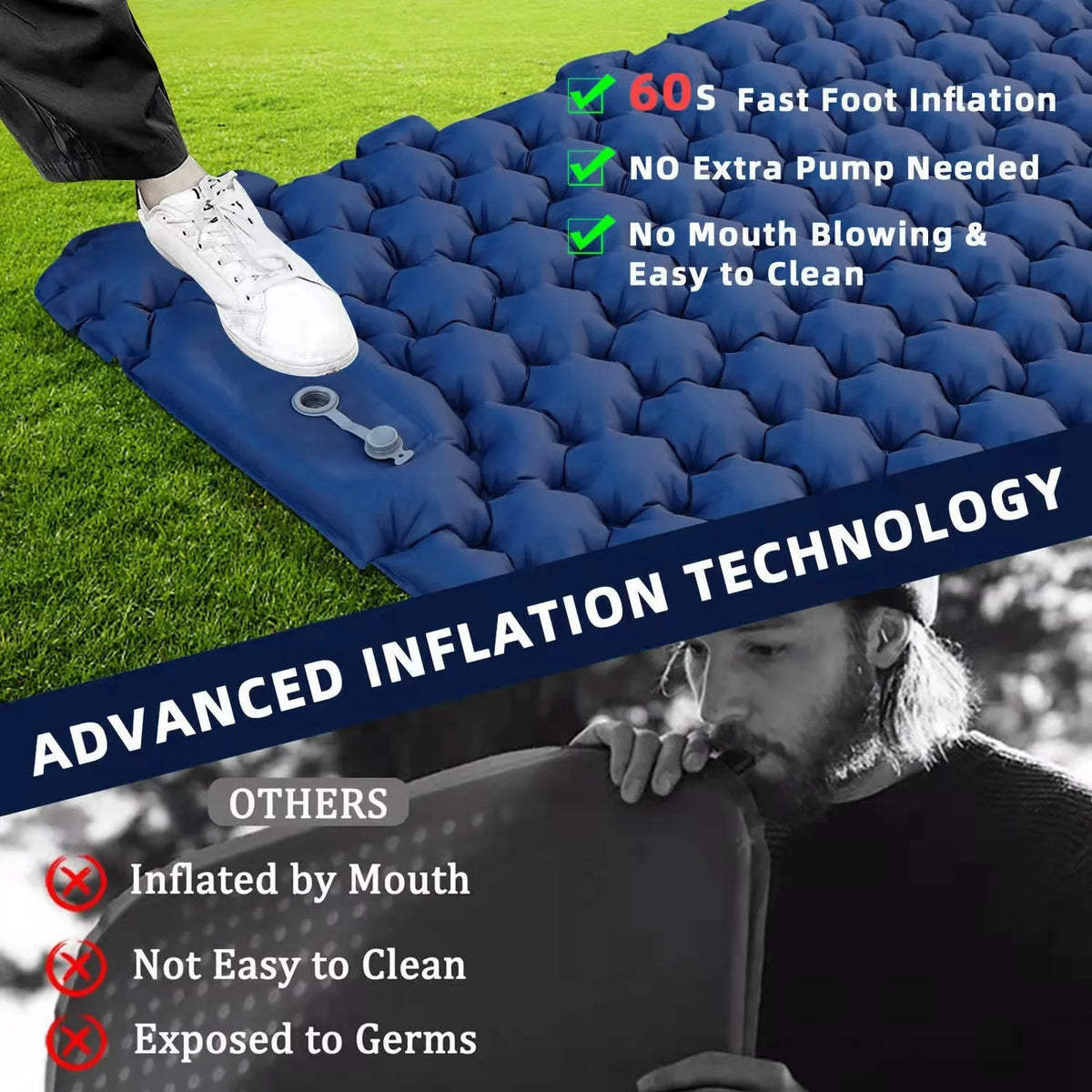 Lightweight Backpacking Sleeping Pad with Air Pillow Z98304