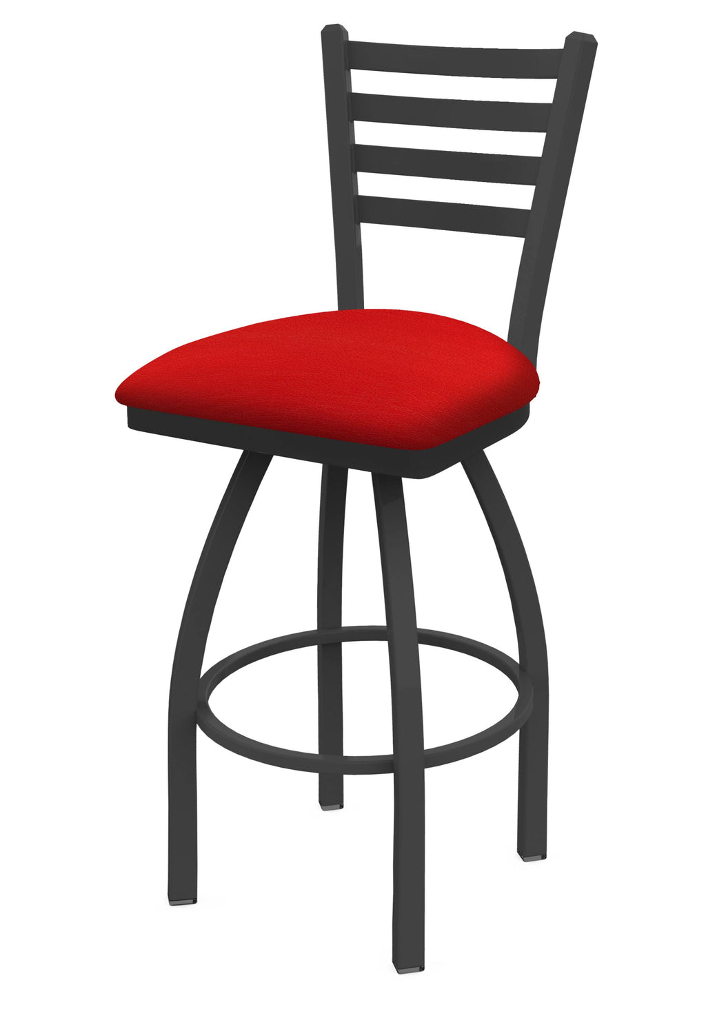 Swivel Bar Stool with Pewter Finish and Red Seat I9776