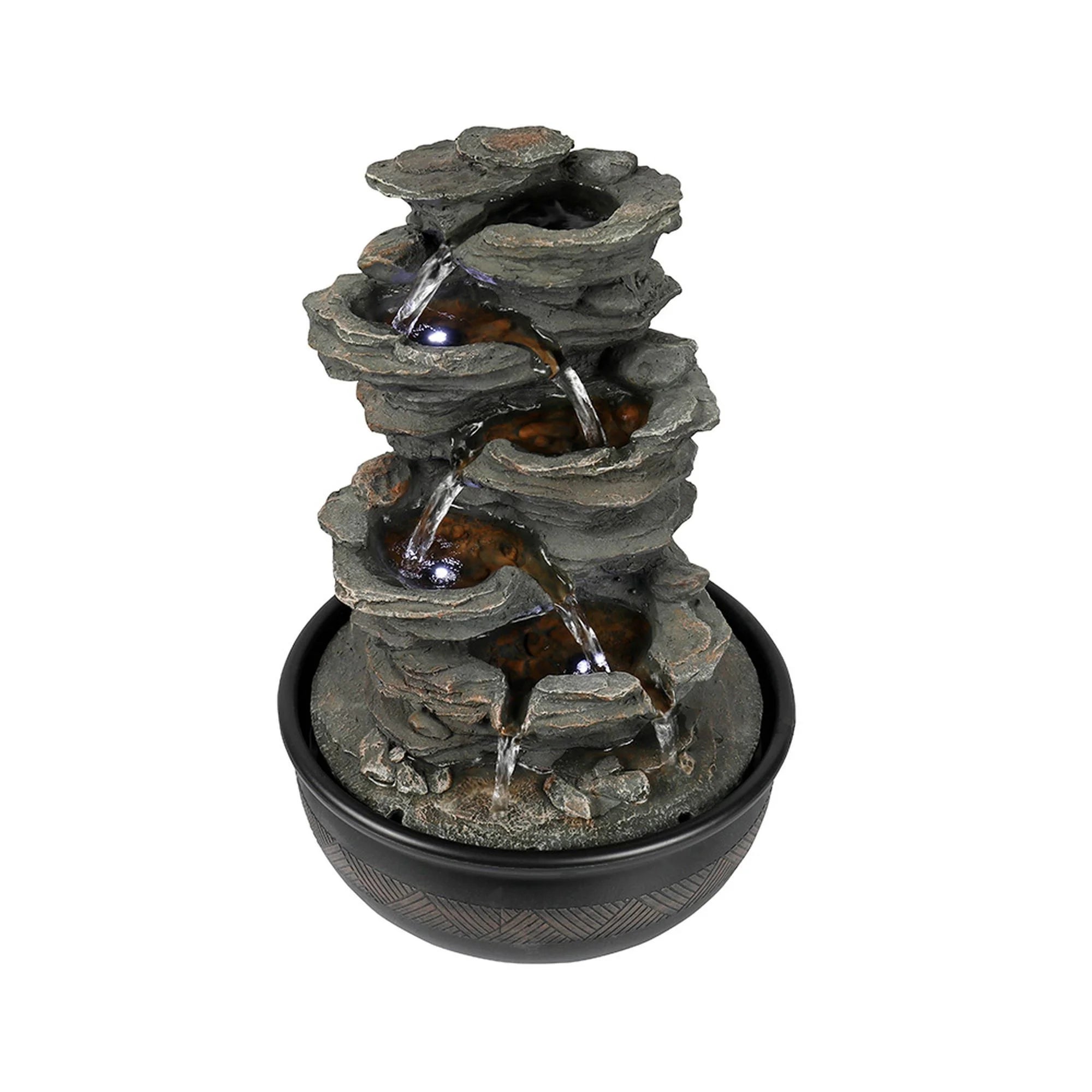 Tabletop Water Fountain with LED Light, Indoor Rock Resin Fountain I961