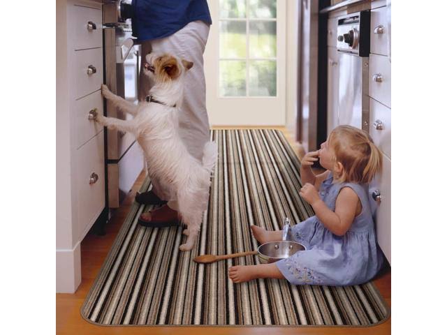 Mocha Brown Stripe Skid-Resistant Carpet Runner 10 ft. x 27 in. H436637