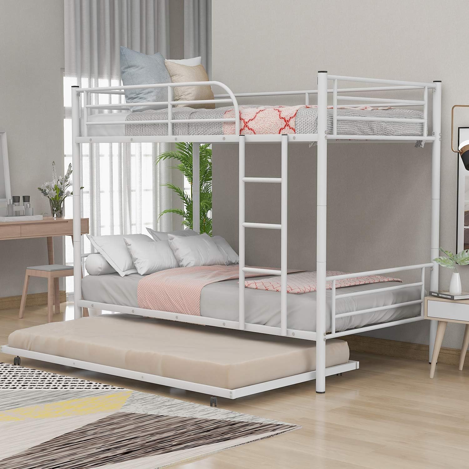 Black Twin Metal Bunk Bed with Trundle L5435