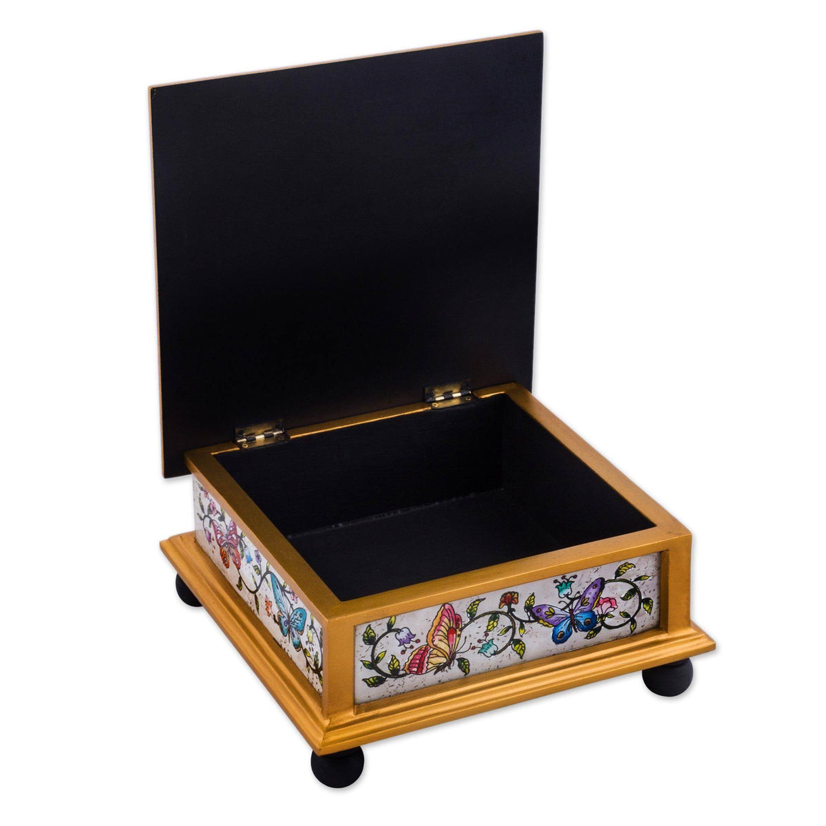Ivory Reverse Painted Glass Decorative Box J664298