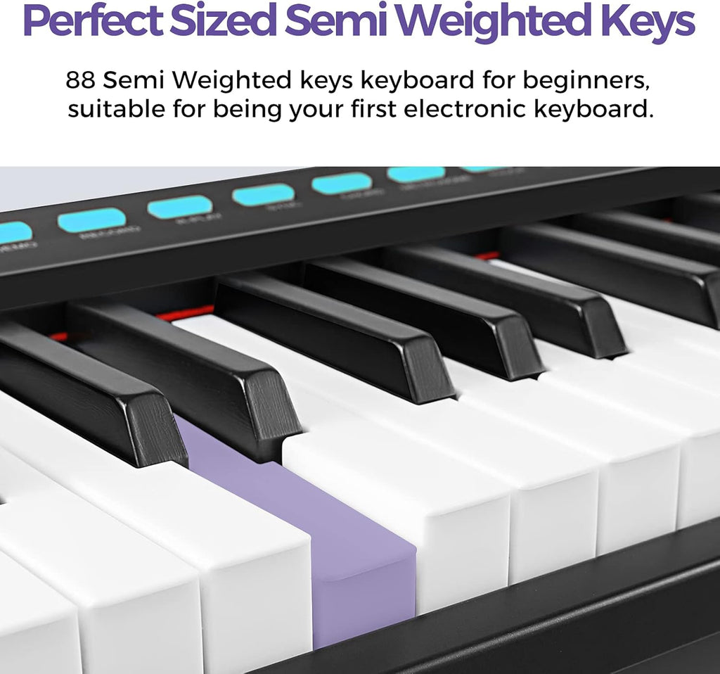 88-Key Semi-Weighted Electronic Keyboard Piano with X-Stand, Sustain Pedal, Power Supply, Carrying Case U21339
